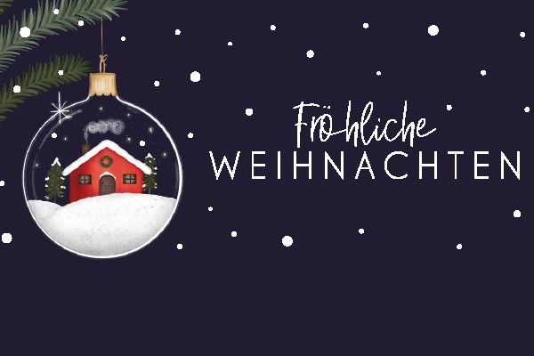 Weihnachtskarte blau mit Kugel