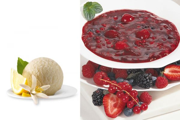 Rote-Früchte-Dessert mit Zitronen- Basilikum-Sorbet